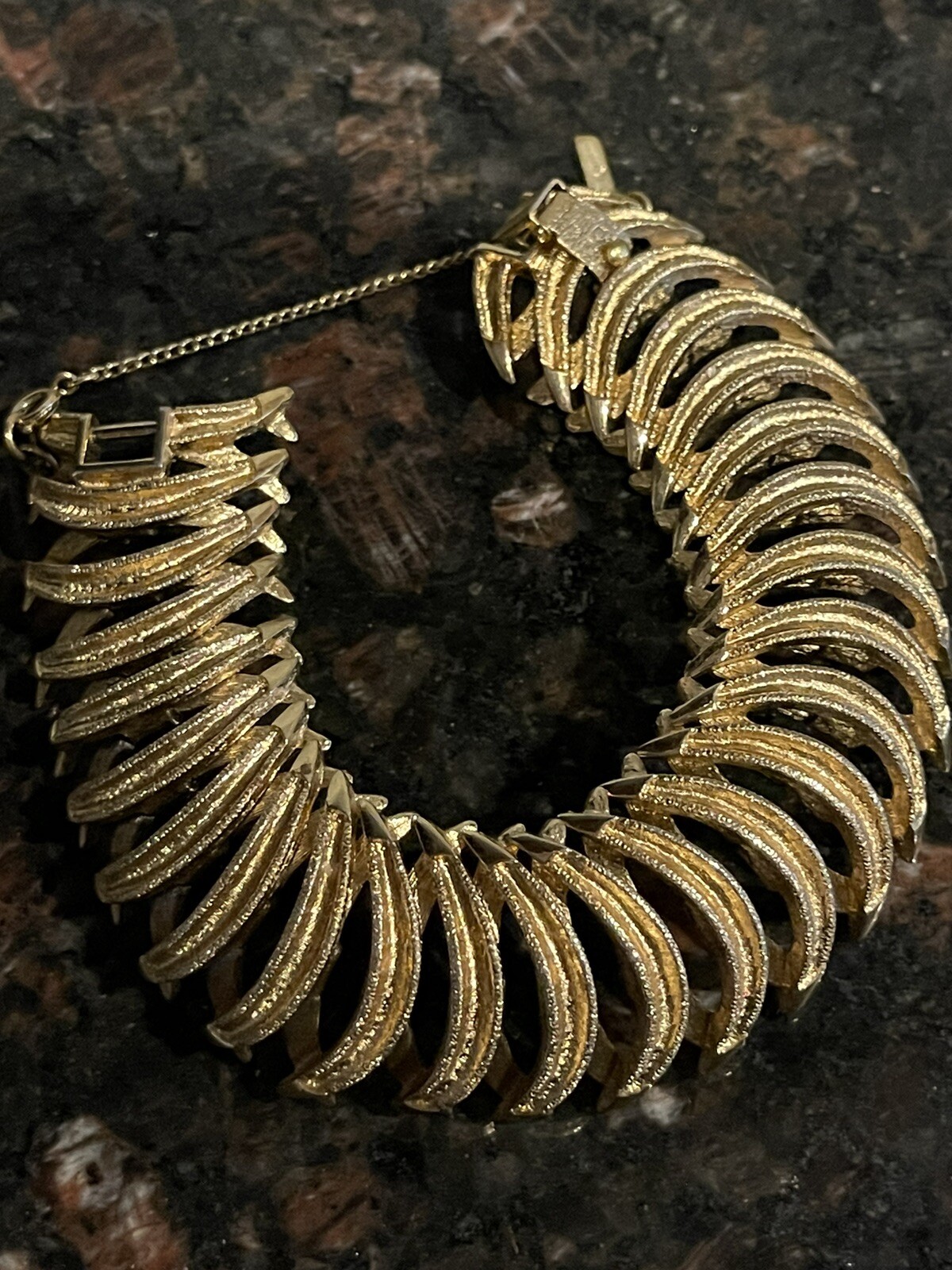 Vintage Monet Gold Tone  Bracelet With Safety Chain                 