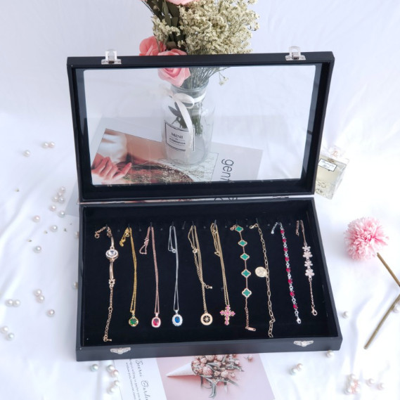 2x Necklace Pendant Long Chain Holder Stackable Jewelry Trays Dustproof Showcase