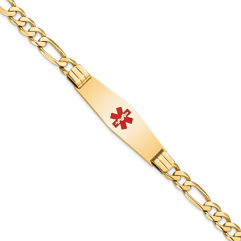 14K Yellow Gold Solid Chain 40x12mm Red Enamel Flat Figaro Link Bracelet 8″