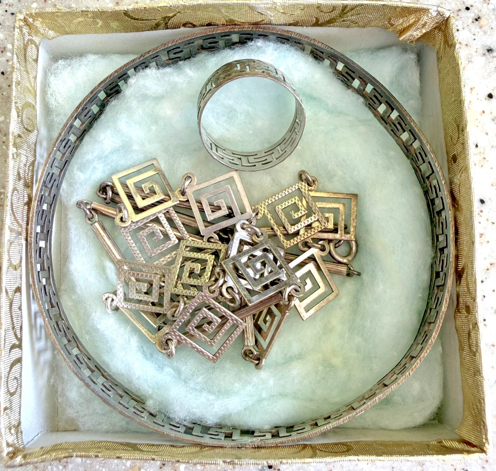 Silver Greek Key Jewellery Set – Bracelet, Ring & Statement Necklace