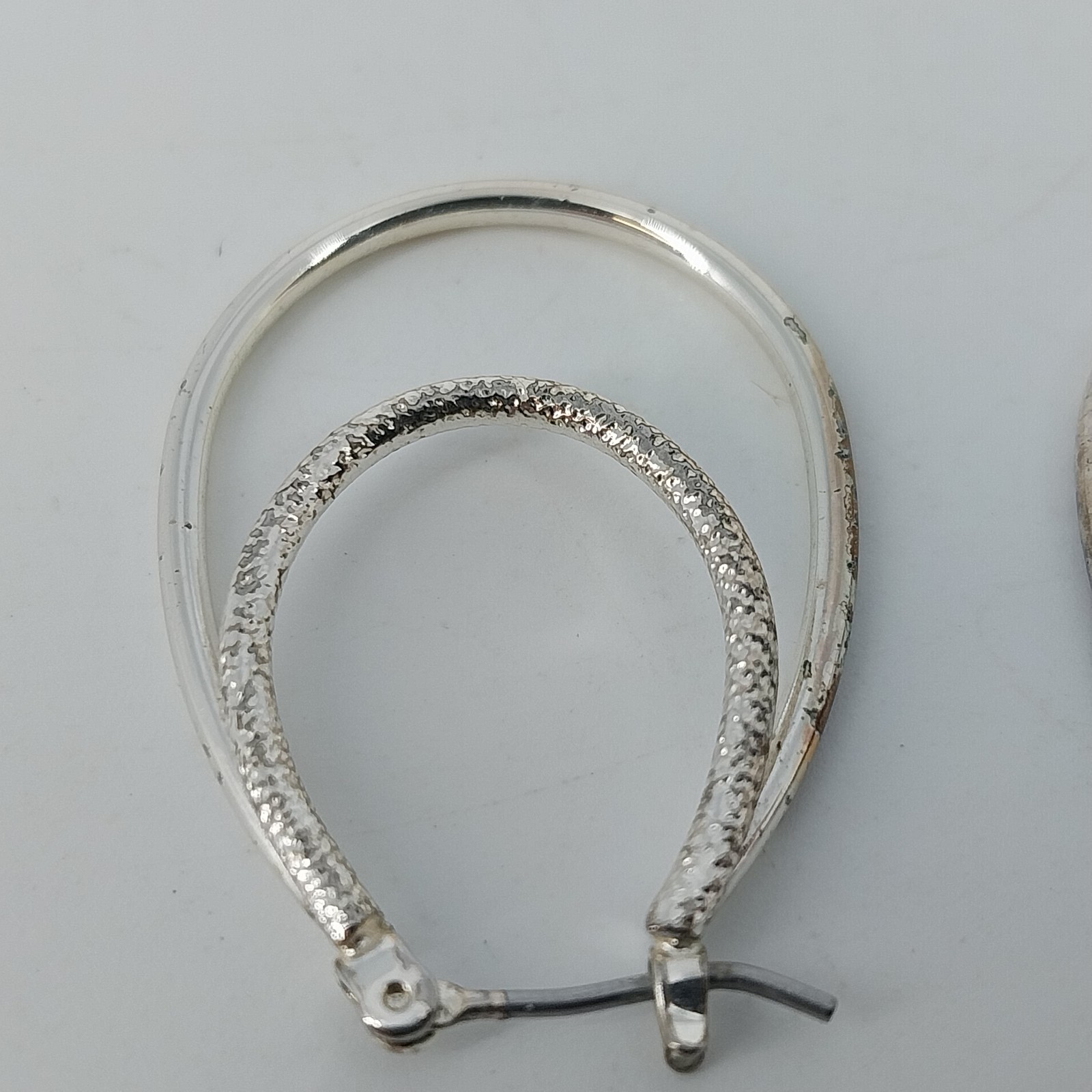 Silver Tone Double Oval Hoop Earrings Textured Inner Hoop Latch Back Jewelry