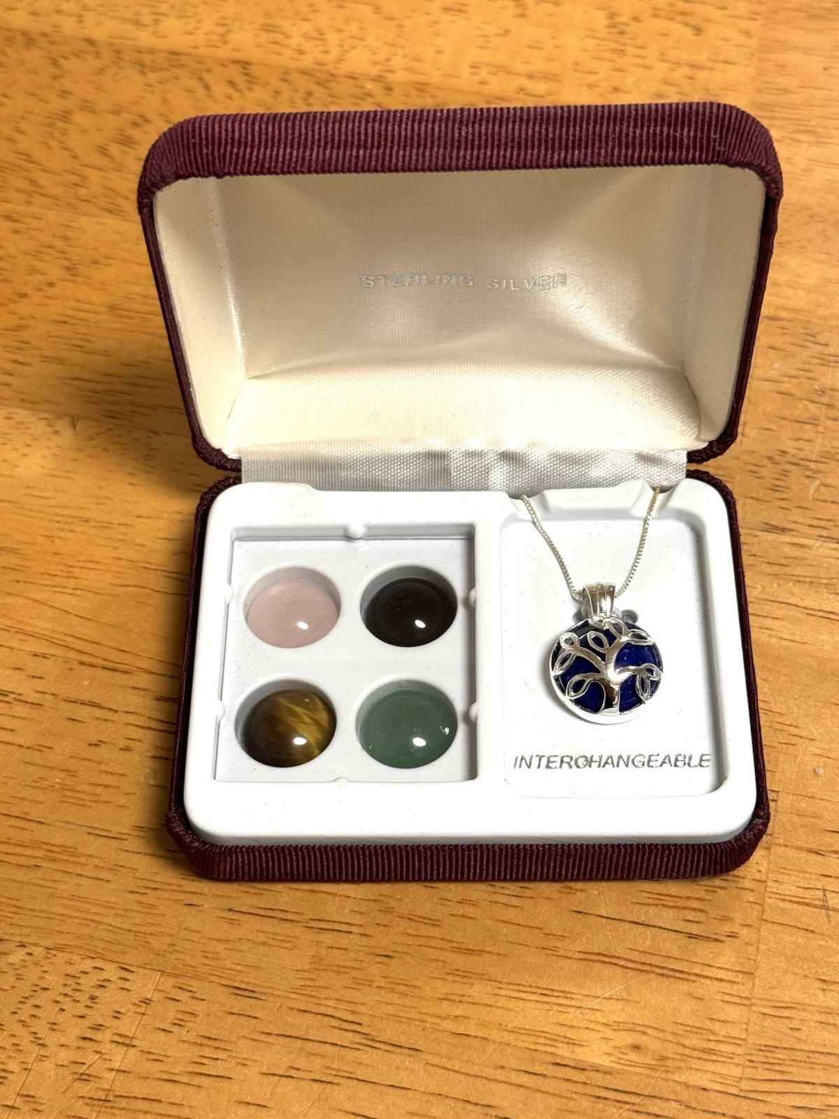 VTG 925 STERLING SILVER Tree of Life NECKLACE Interchangeable Stone Beads ITALY