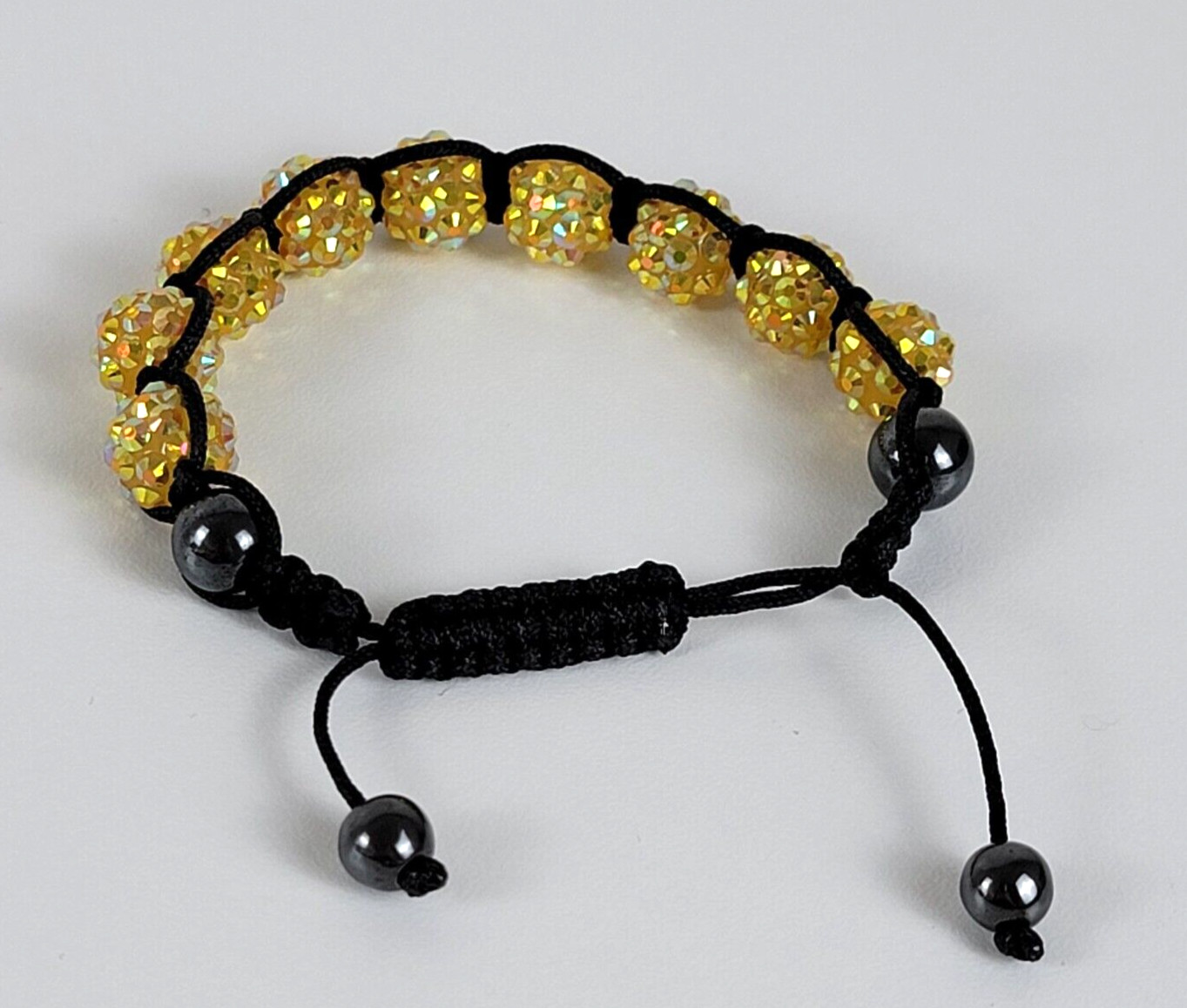Yellow Crystal & Gray Hematite Charm Cord Slider Bracelet 6-9.5 In Black