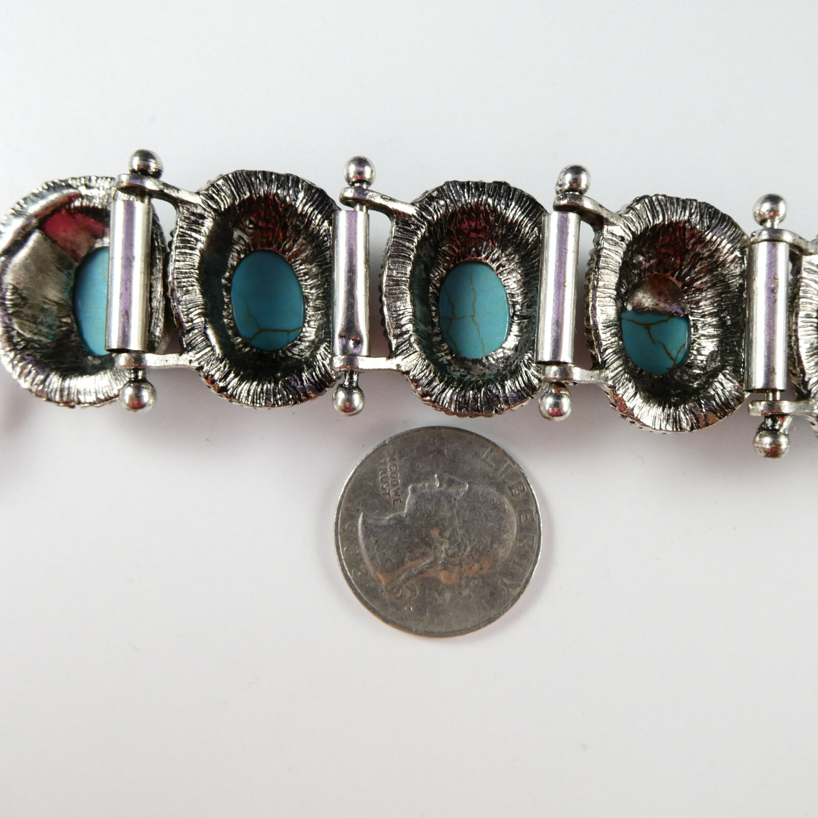 West & Co Faux Turquoise Cabochon Link Bracelet Silver Tone Toggle Clasp