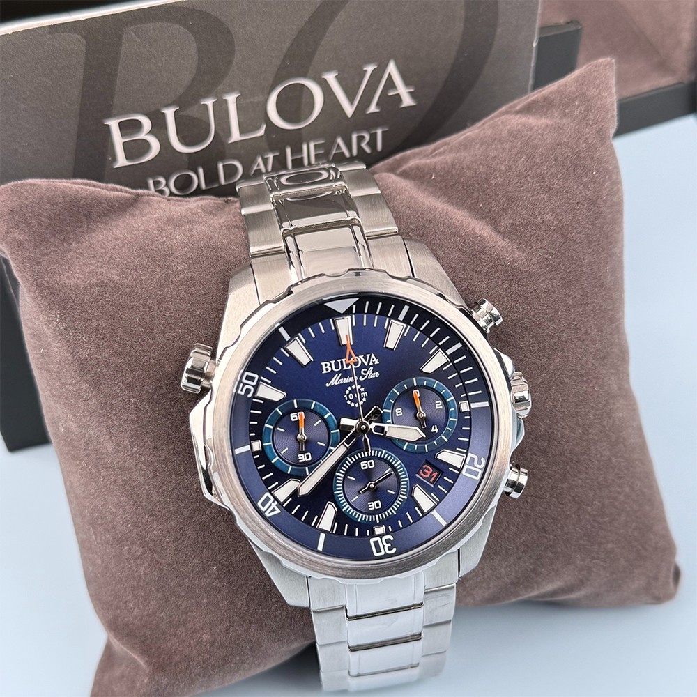 Men’s Bulova 96B256 Marine Star Chronograph Blue Dial Quartz Watch 43mm