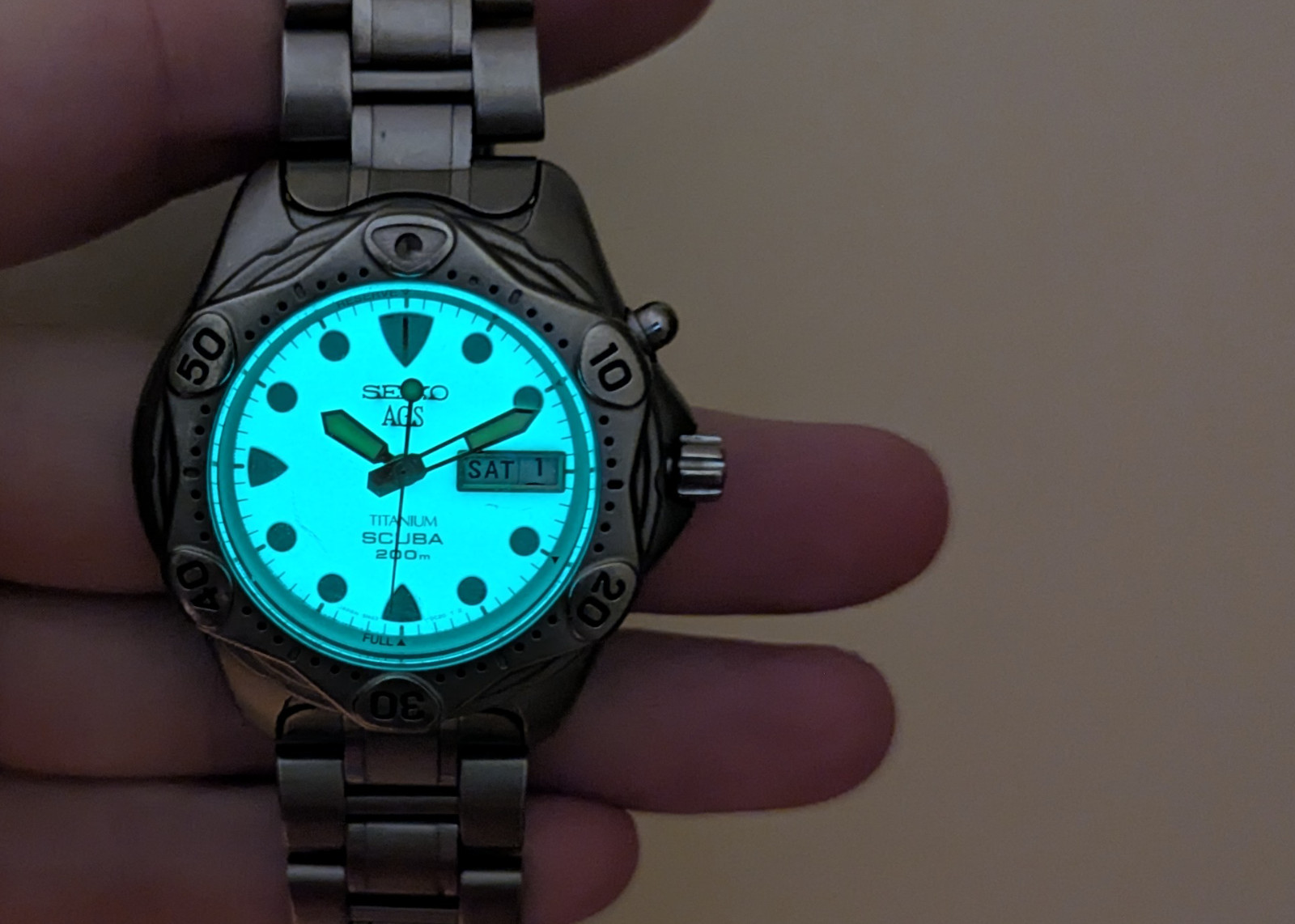 Seiko AGS Kinetic SBBW041 JDM Full Lume Titanium Scuba 200M 5M43-0B40 | Full Set