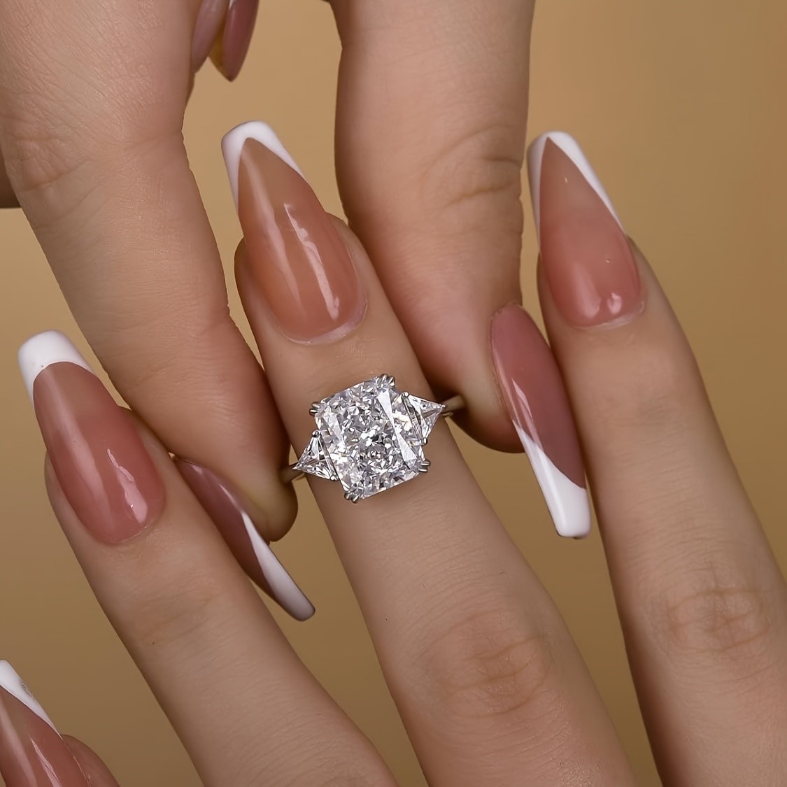3 Carat Emerald Cut Moissanite Engagement Ring 925 Silver Size 6 7 8 9