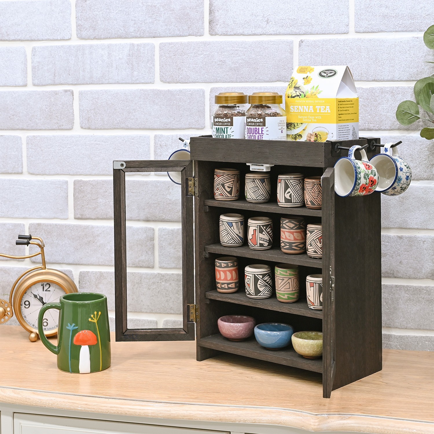 Neuxi Wooden Countertop Storage Cabinet Adjustable Shelves Dark Brown