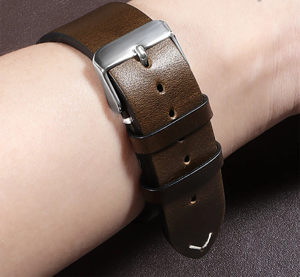 Vintage Leather Watch Band 18mm 20mm 22mm 24mm Universal Stitching Strap