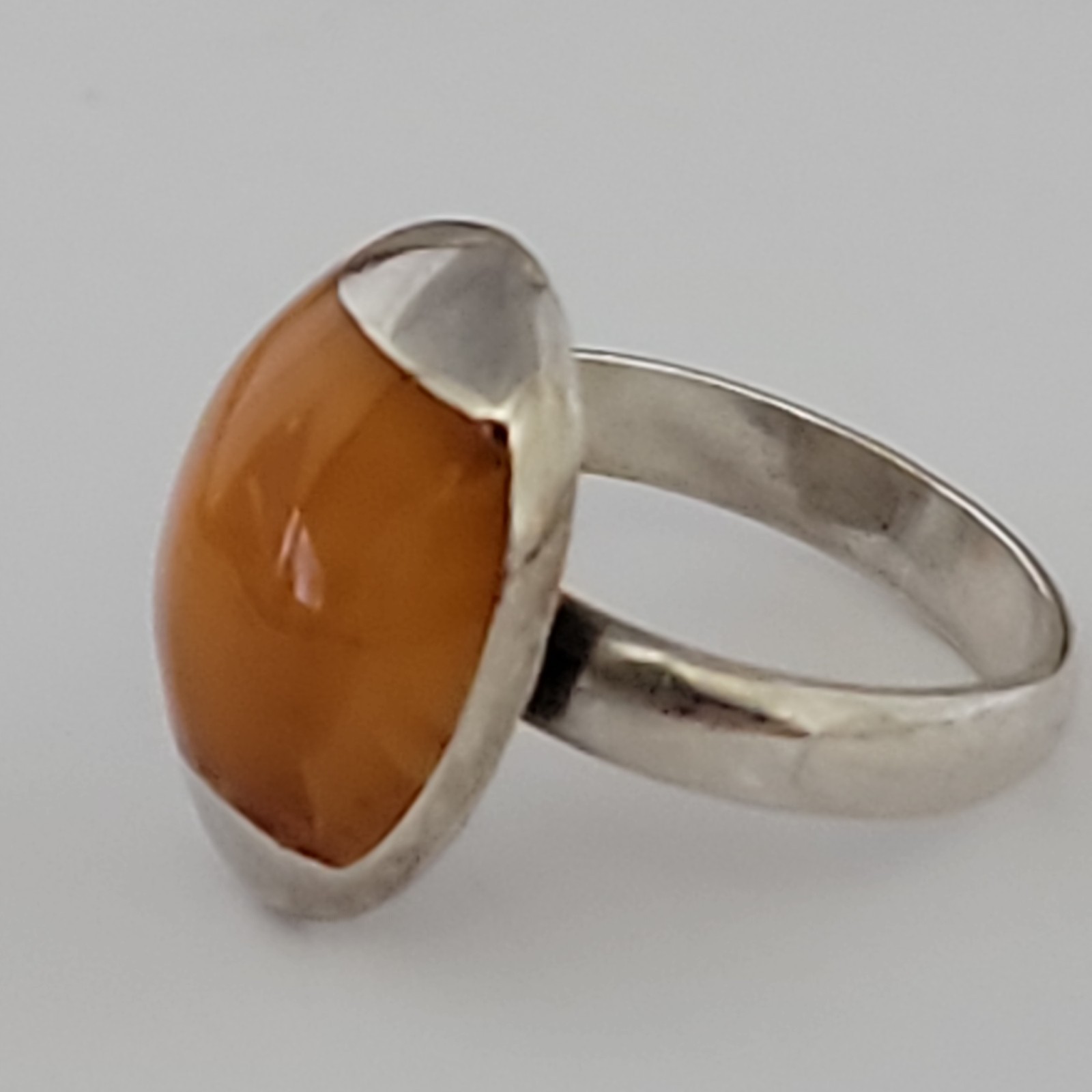 VINTAGE STERLING SILVER Egg Yolk Butterscotch Amber Ring Modernist