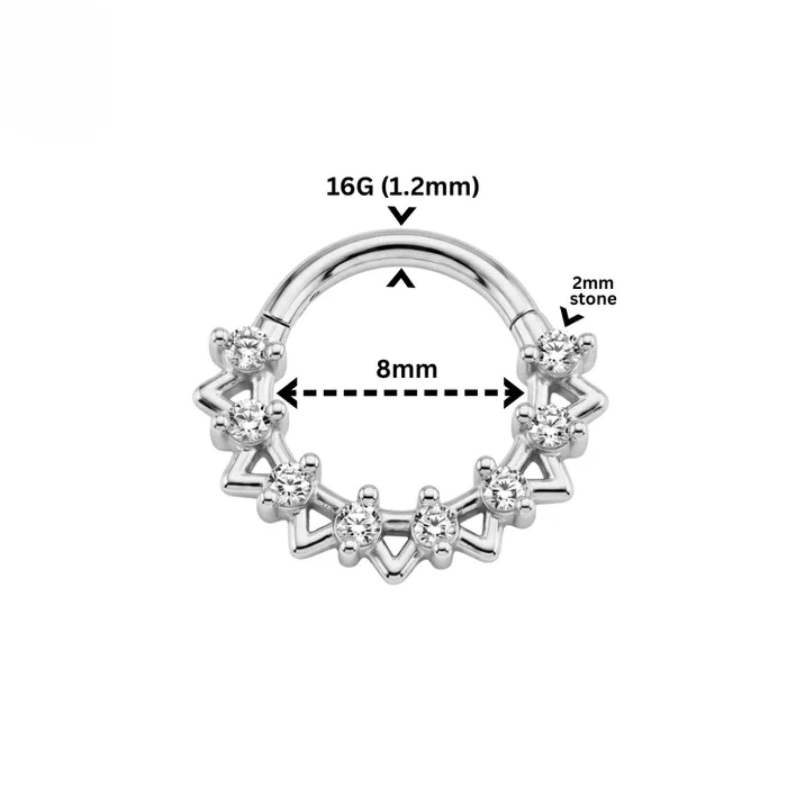 G23 Titanium Sunray CZ Hinged Segment Clicker Septum Nose Helix Cartilage Ring