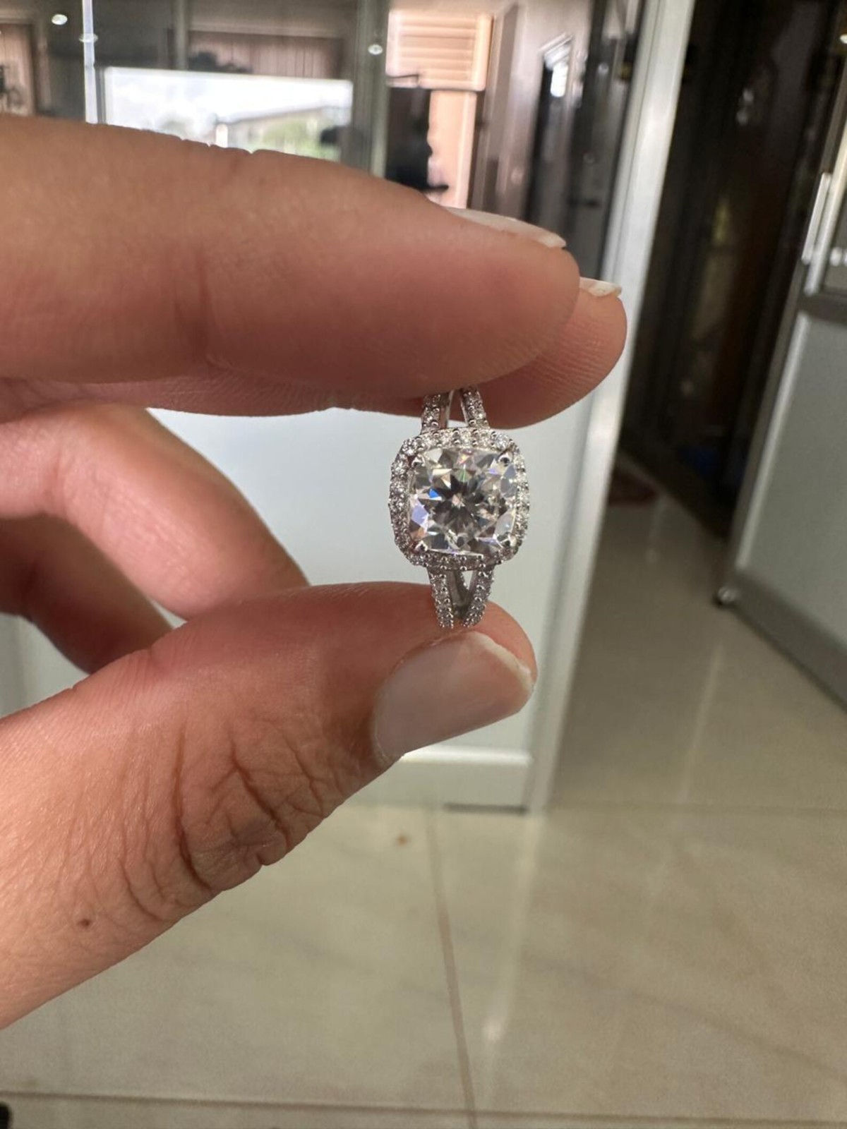 Cushion Moissanite Halo Ring 925 Silver Engagement Ring Bridal Wedding Gift