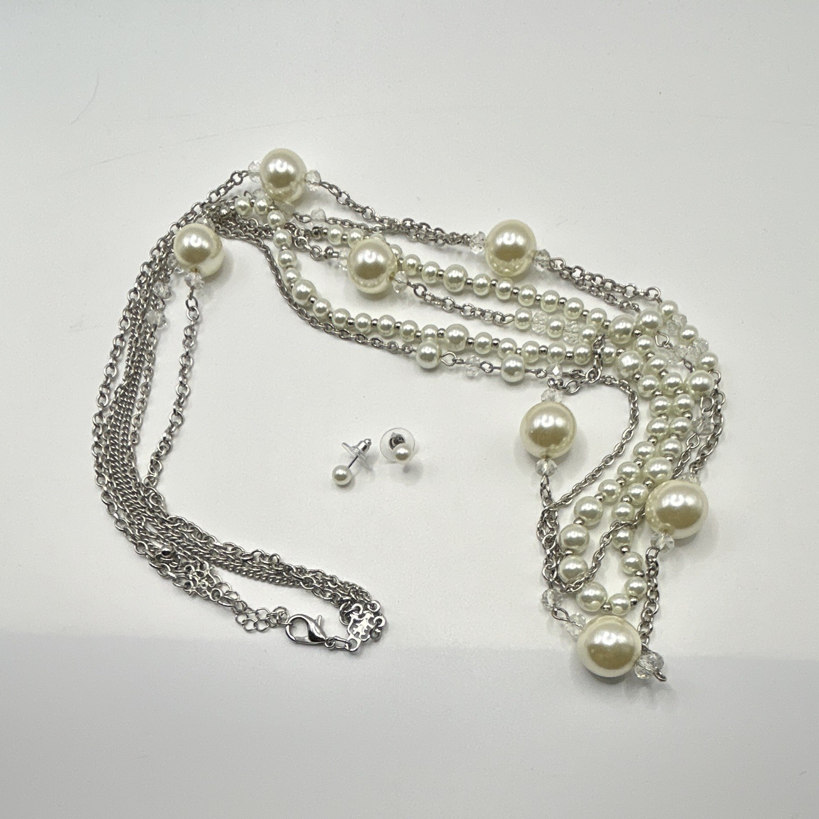 Premier Designs “Fashion Sense” 2-Piece Silver Chain & White Pearl Necklace Set