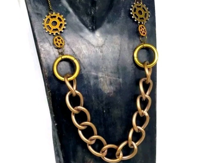 82cm Upcycled Steampunk necklace, Statement Steampunk Necklace Jewellery