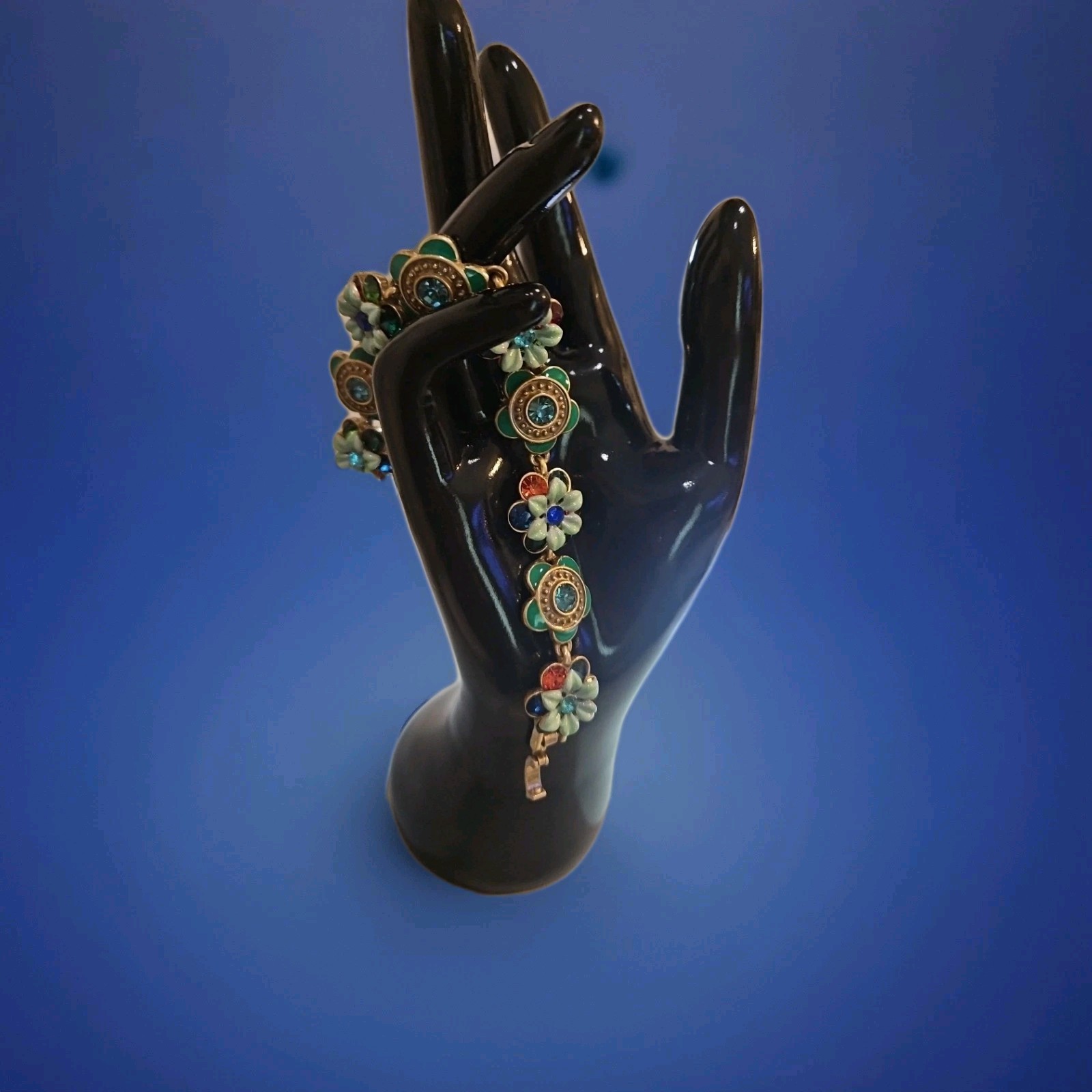 Double Layer 18k Plated Over Copper Alloy 3D Flower and Rhinestone Bracelet