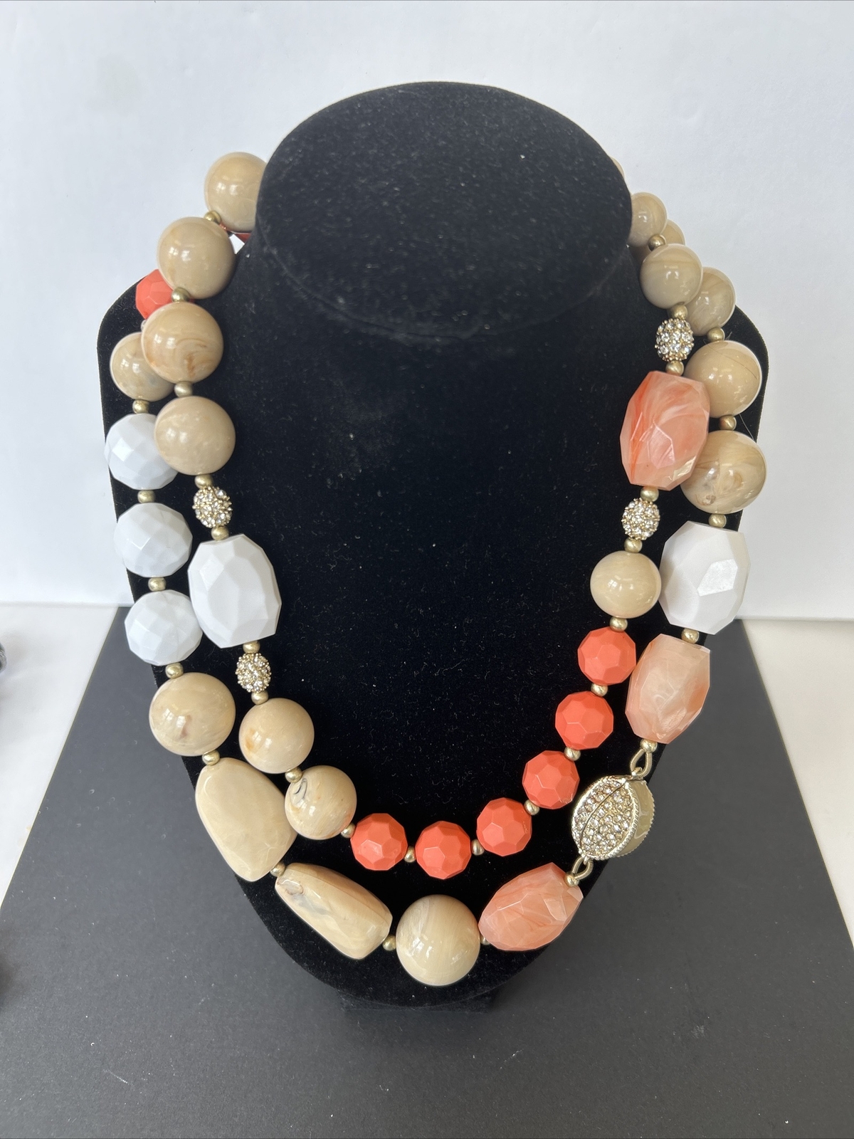 VTG Acrylic Metal Rhinestone 2 Strand Faceted Necklace Beach Orange Peach 20”