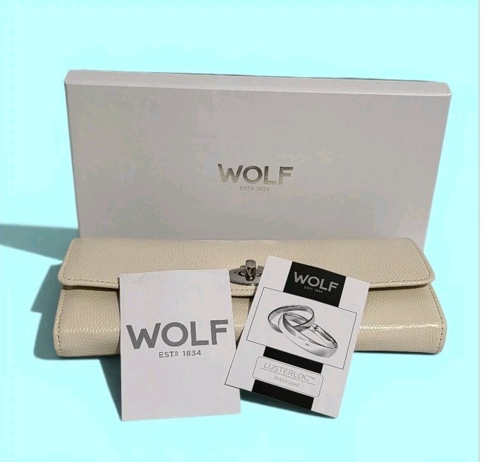 WOLF 1834 London Travel Jewelry Roll Case Cream Leather Full Set Anti-Tarnish