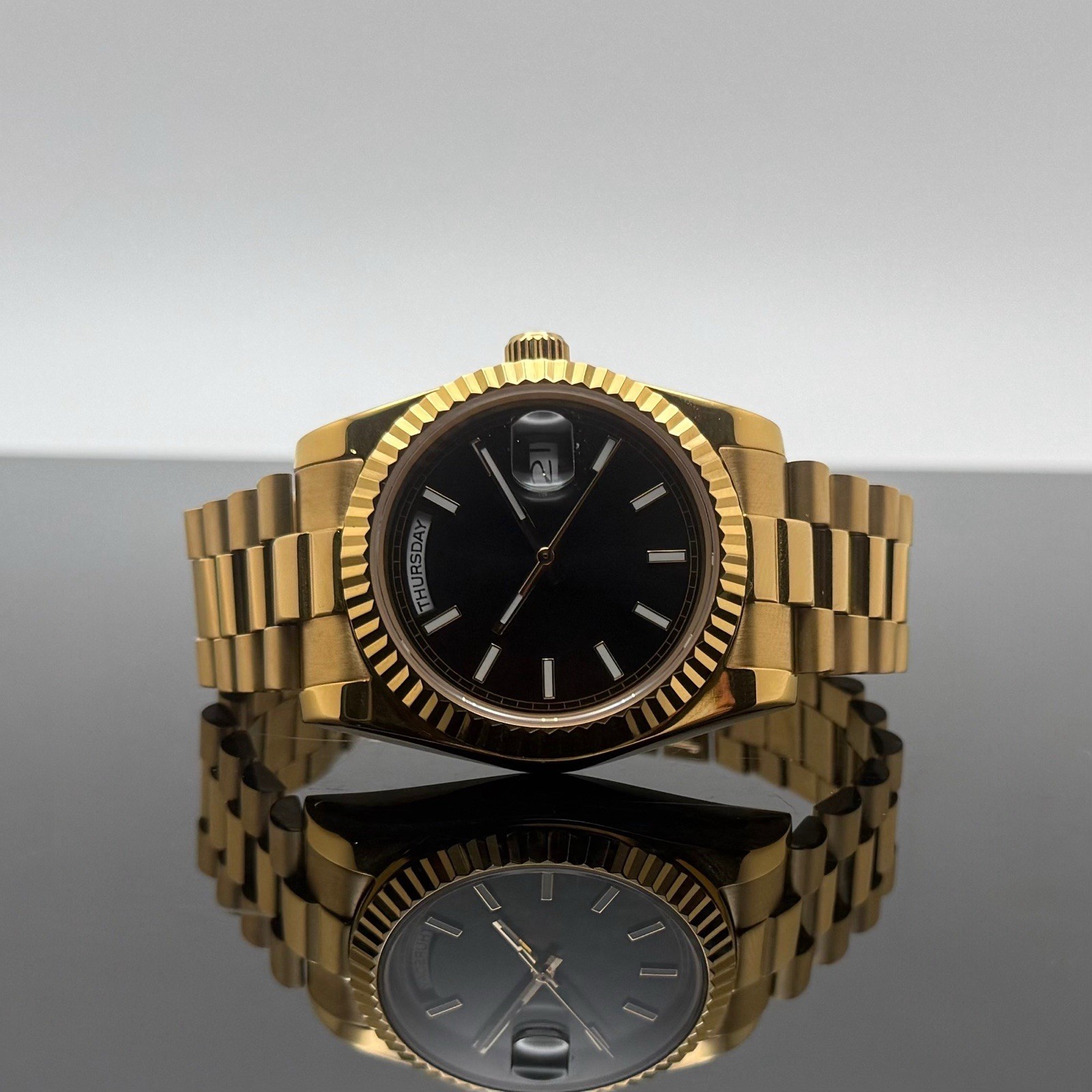 Custom 36mm Gold President Black Dial Style Mod Watch w/ NH36 Automatic