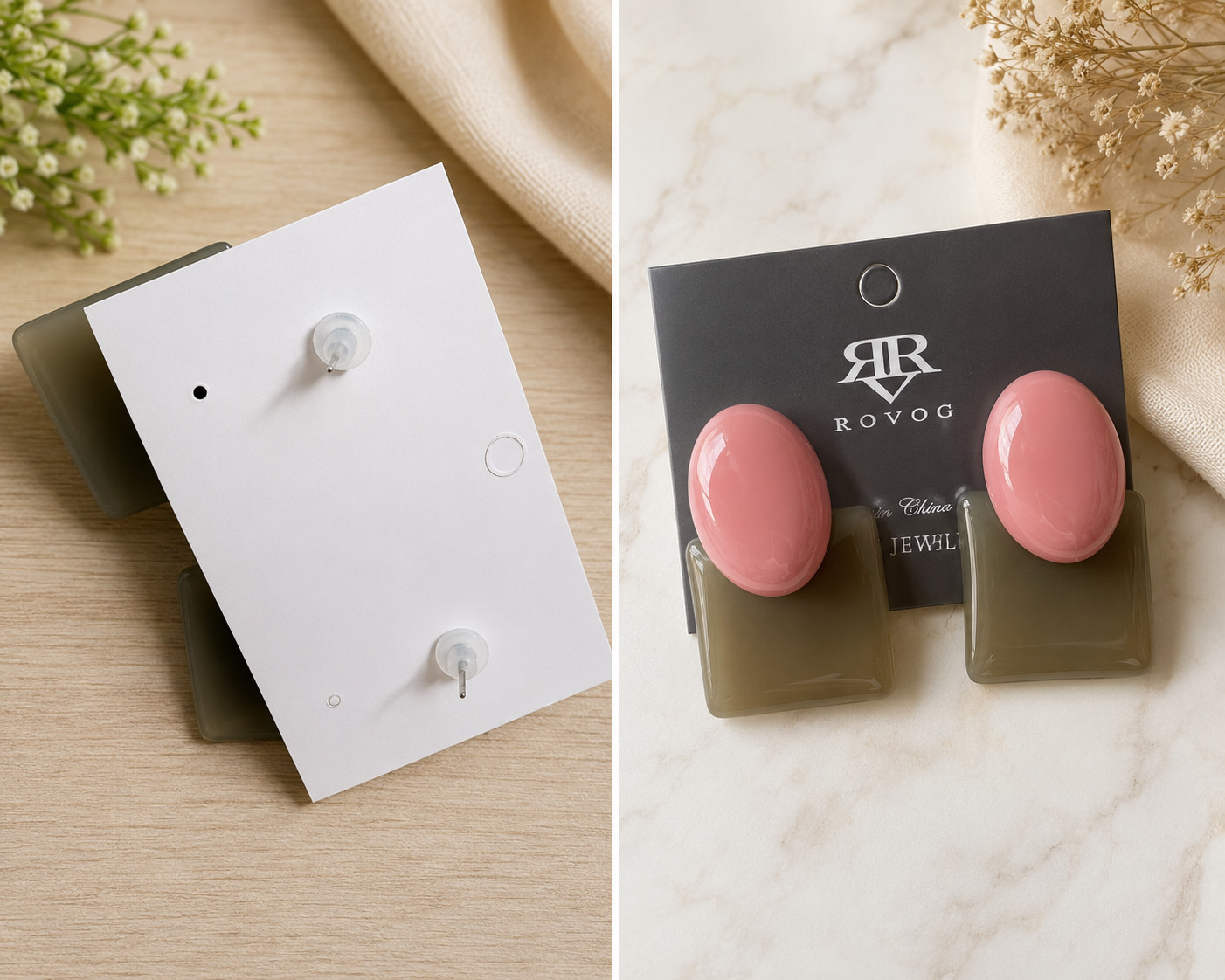Geometric Resin Stud Earrings Pink Olive Green Statement Jewelry