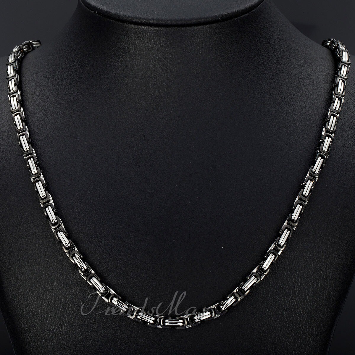20-30″ Black&Silver Mixed Byzantine Box Link Necklace Stainless Steel Mens Chain