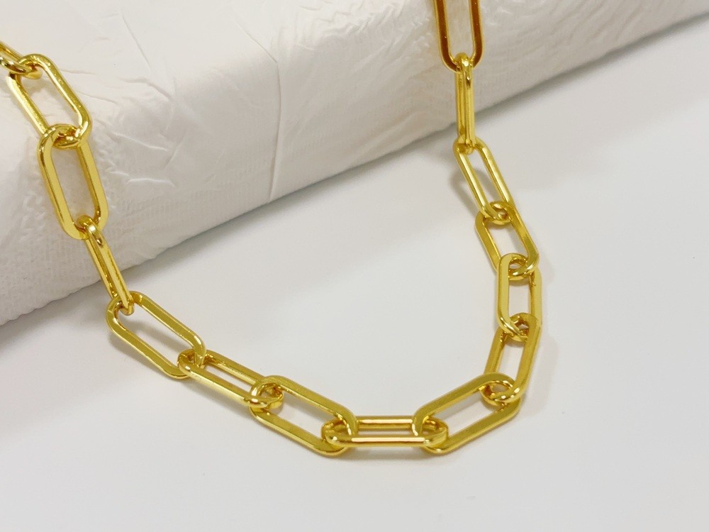 18k Yellow Gold 7mm Paperclip Chain Dainty Link Necklace Womens Mens 22″- 28″