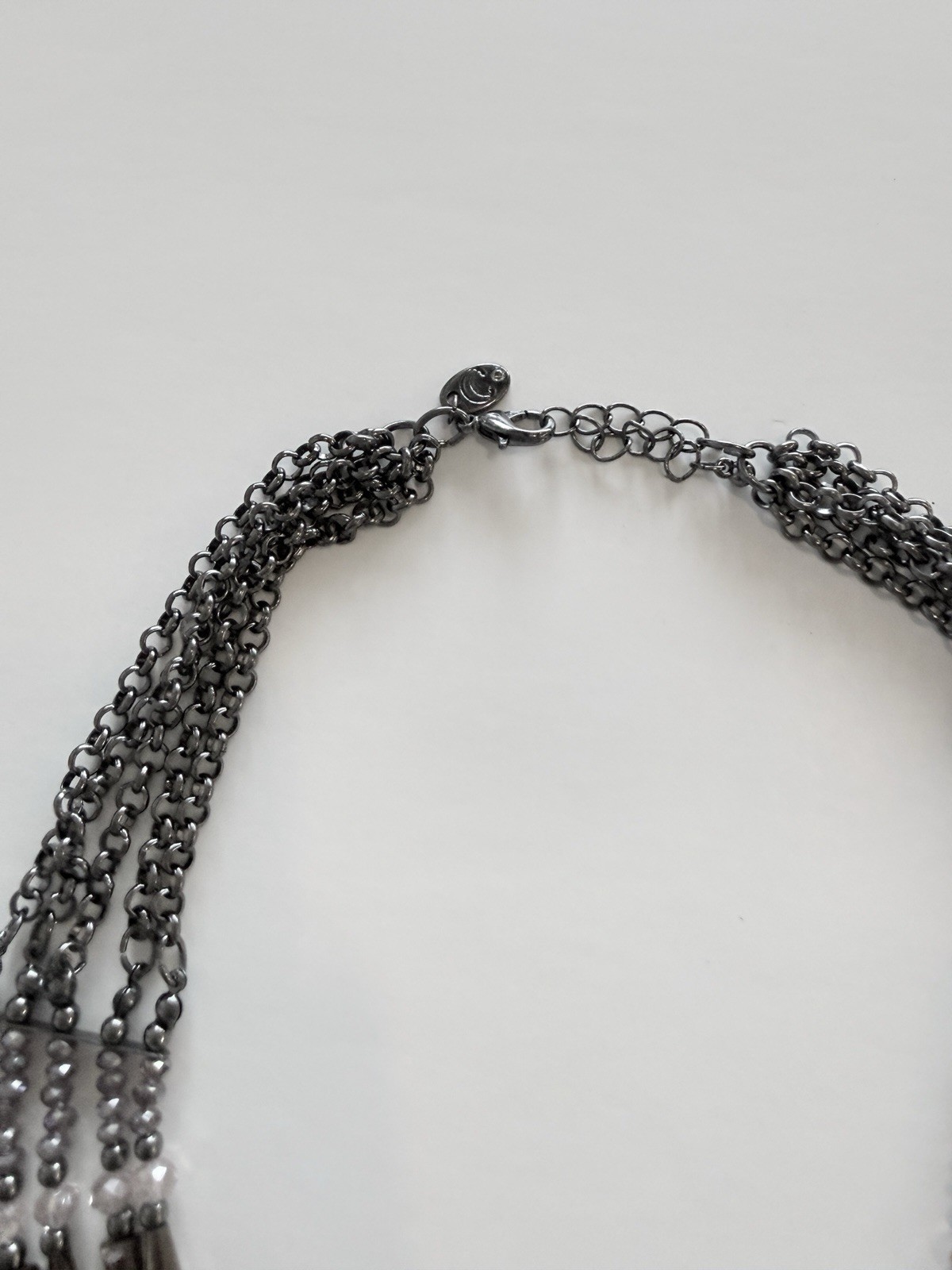 Silver Tone Purple Glass Beaded Multi-Strand Layered Necklace Lobster Adjustable