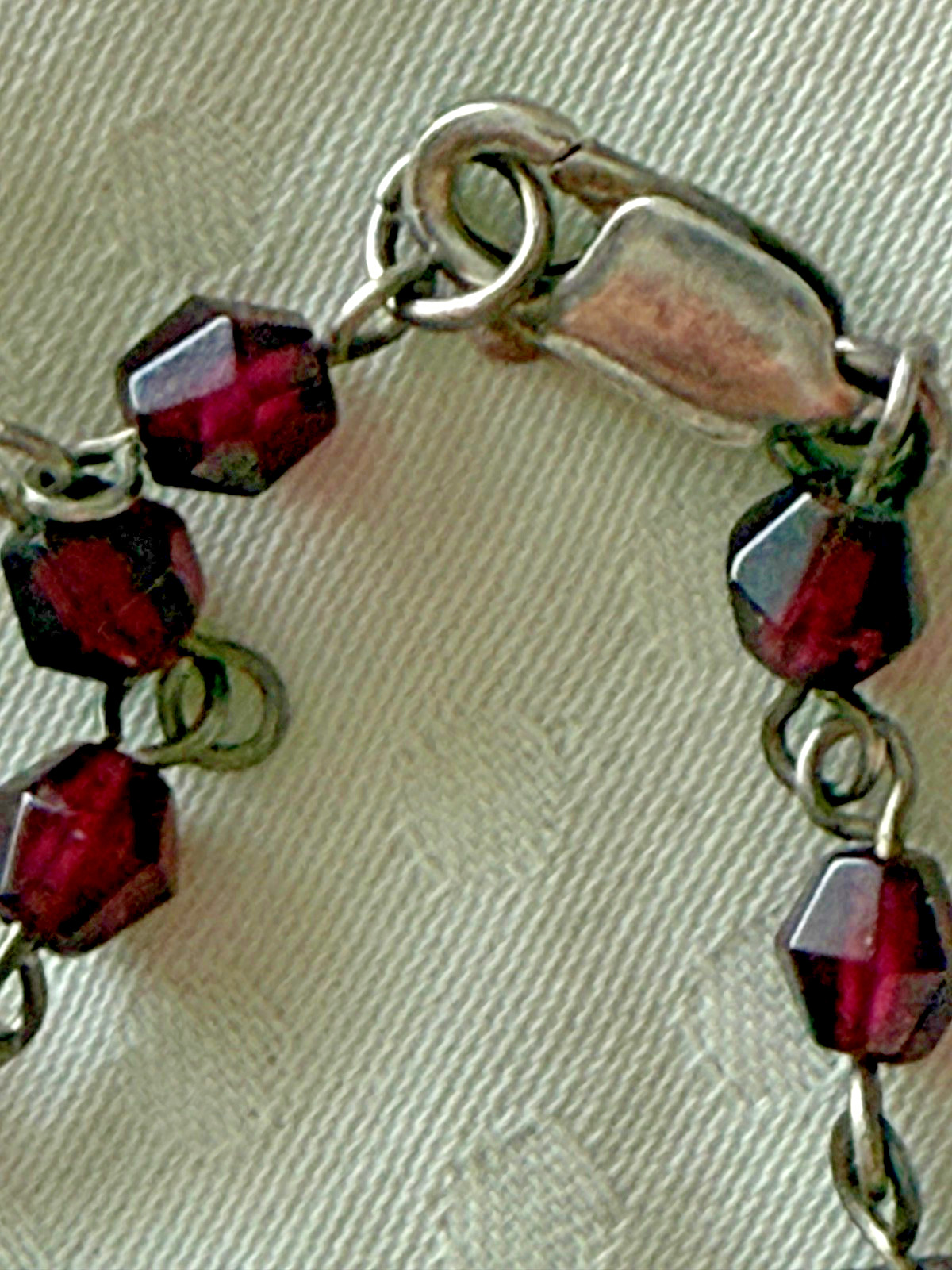 Vintage sterling silver 925 garnet Y necklace beaded pendant 15.5″ with 1.5″ ex