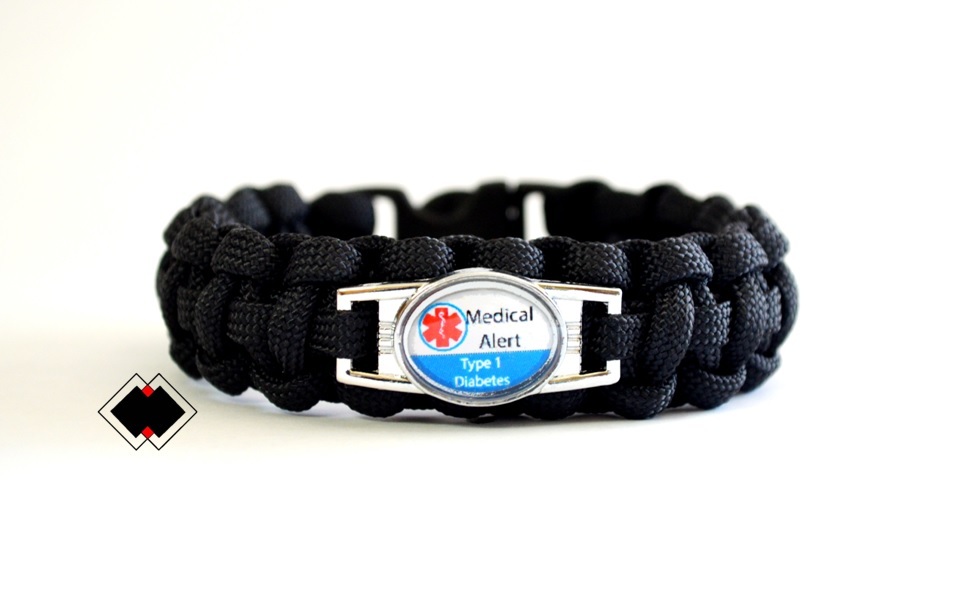 Type 1 Diabetes – Medical Alert Bracelet – 550 Paracord Black – Made in USA