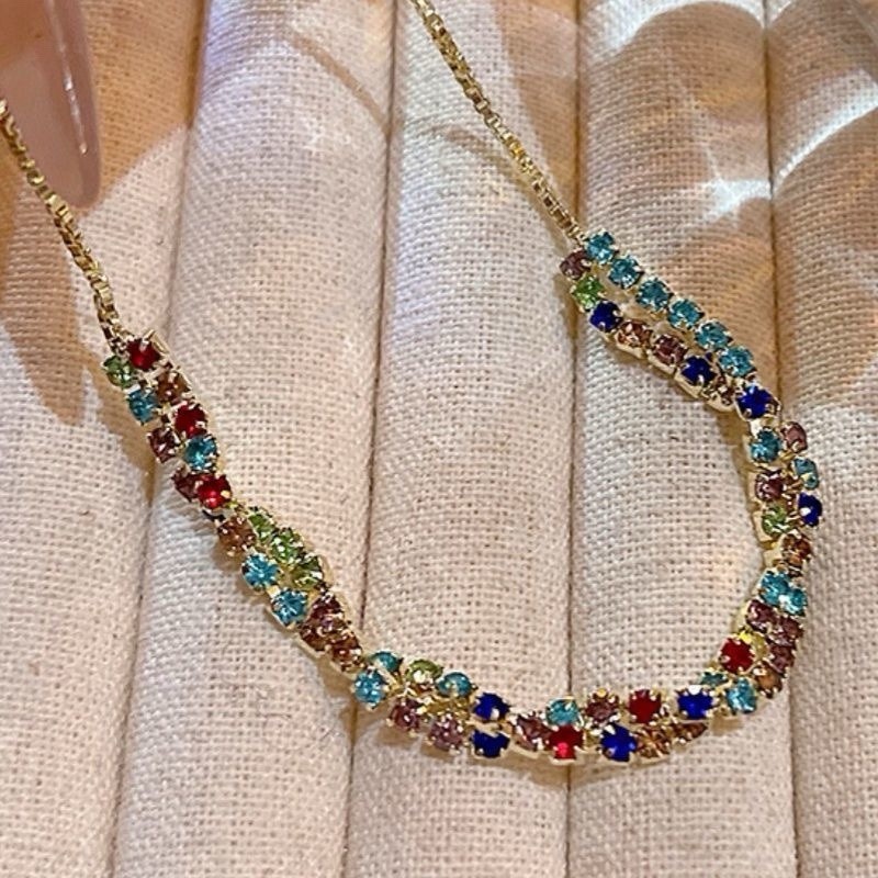 Fashion Colorful Cubic Zirconia Geometric Crystal Adjustable Slider Bracelet