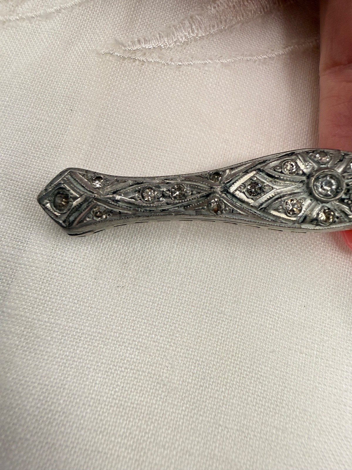 Vintage Art Deco Bar Brooch Rhinestones c.1930 White Metal European Style
