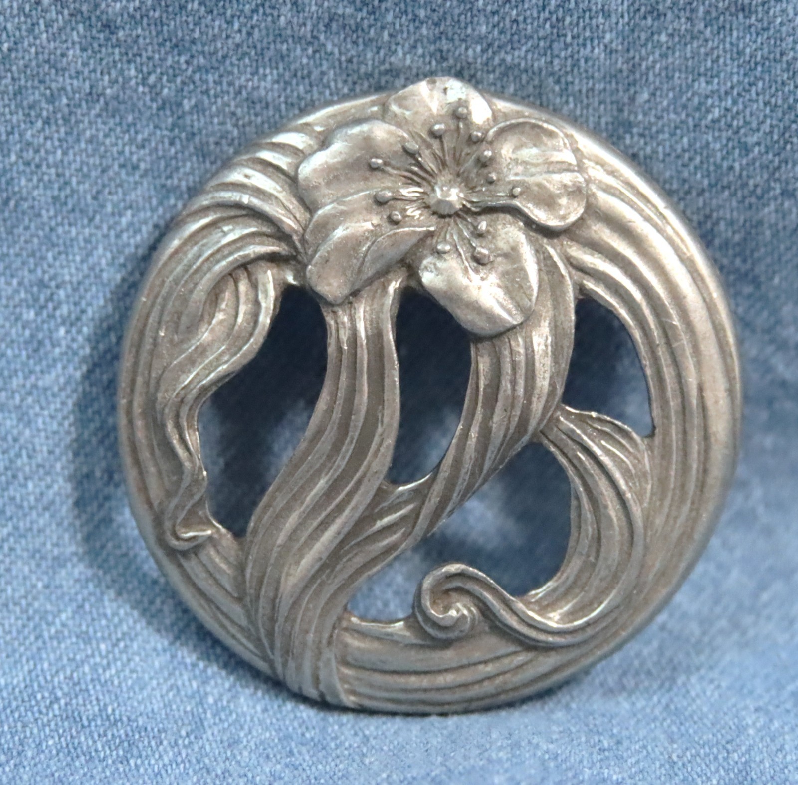 1990 Seagull Pewter Art Nouveau Floral Design Pin Brooch