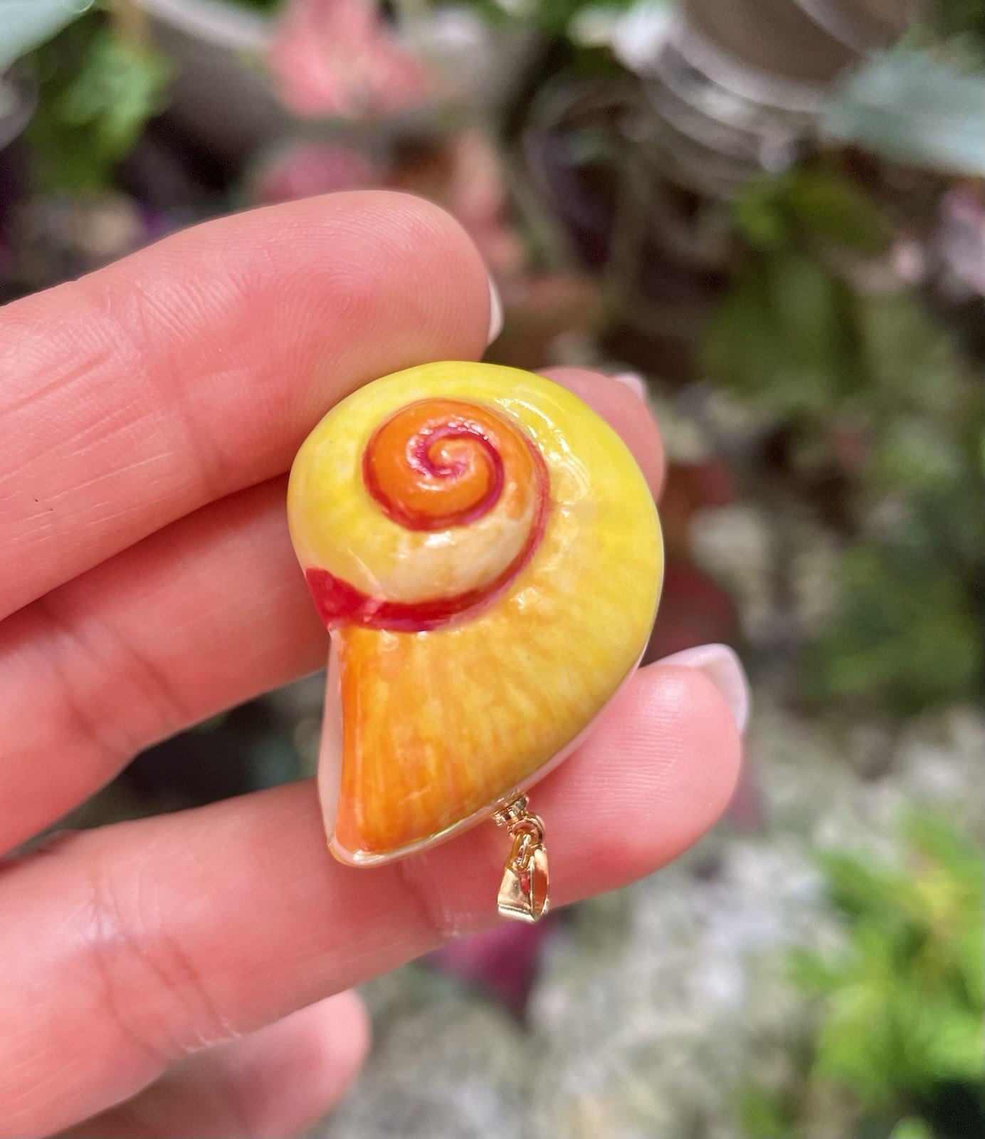 Handmade Ceramic Pendant Jewelry. Unique piece. Tangerine