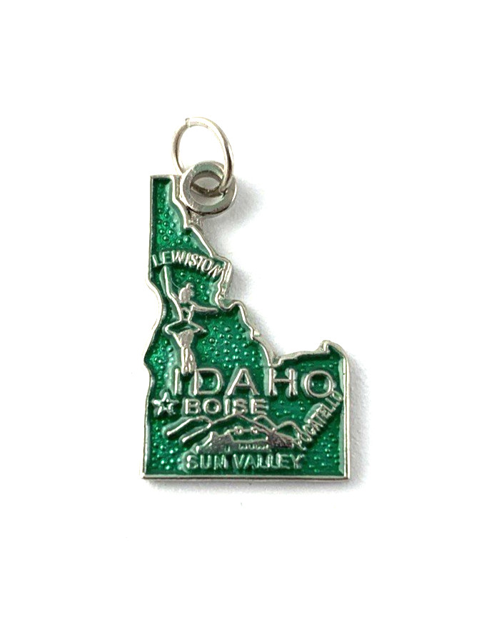Idaho State Charm Enamel | Silver Plate | Dark Green | 3/4″ | New Old Stock