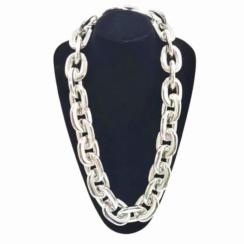 Silver Hip Hop Large Acrylic Thick Plastic Cuban Link Chain Necklace 32in 80cm
