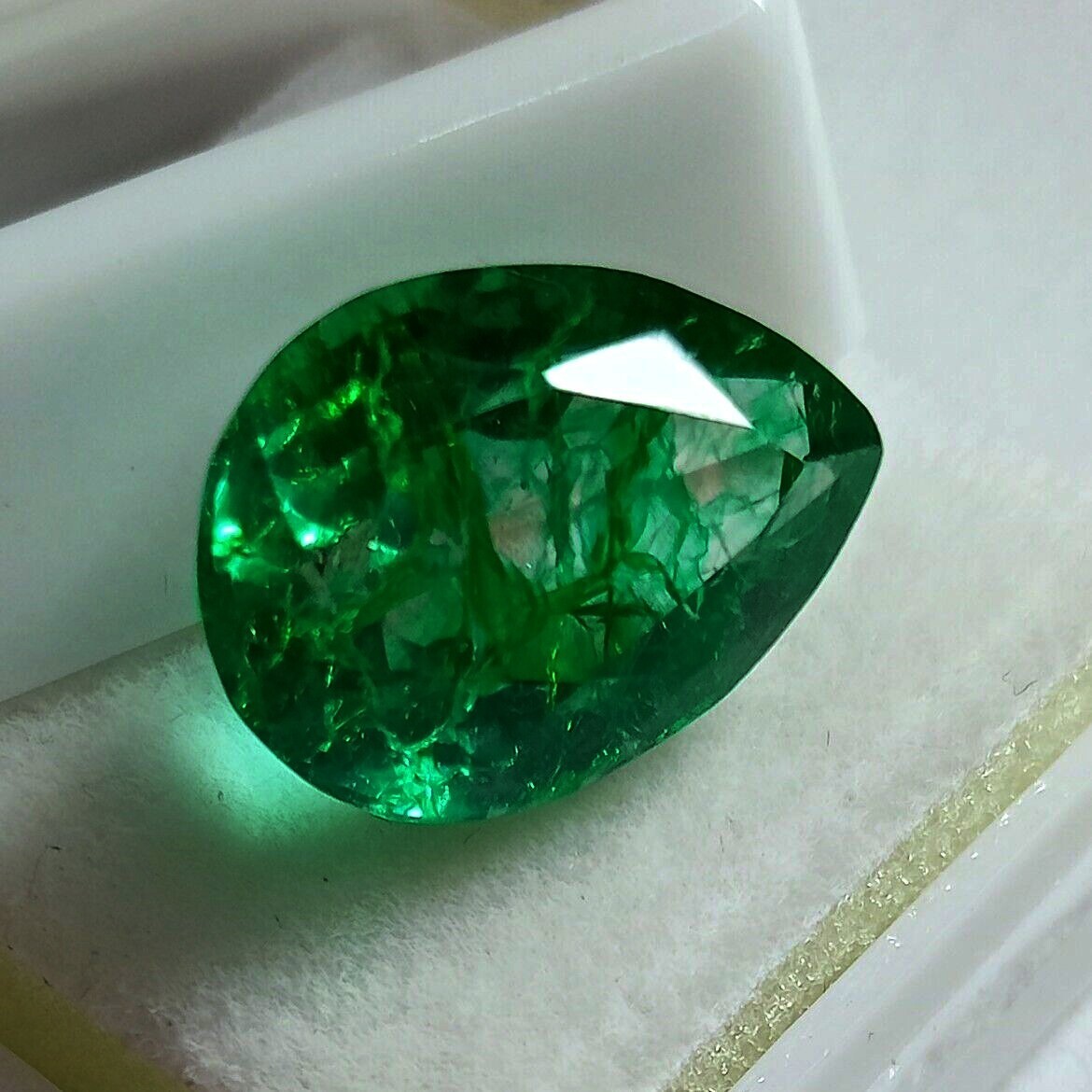 Green COLOMBIAN Emerald Pear Shape CERTIFIED Loose Gemstone 8.54 Ct Natural