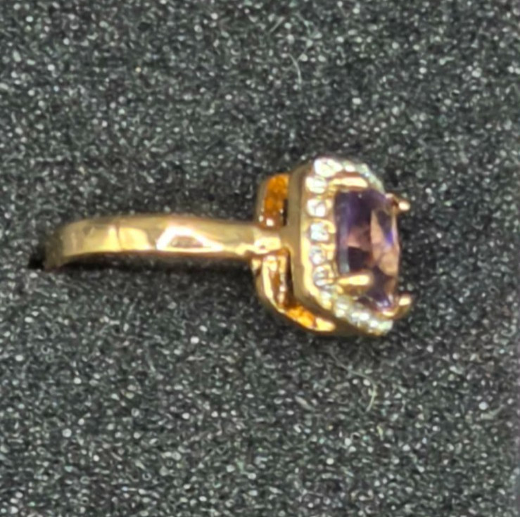 Amethyst and Gold Tone Cushion Cut Halo Cocktail Ring New