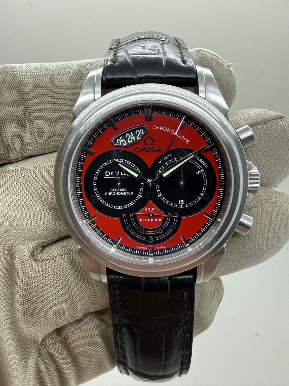 Omega DeVille Chronoscope Red Dial Steel Automatic 41mm Watch 4851.61.31 B+P