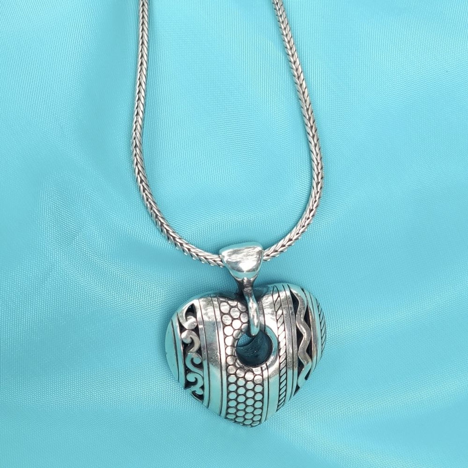 Brighton Silver Chunky Heart Pendant Necklace Etched Charm Classic Elegant