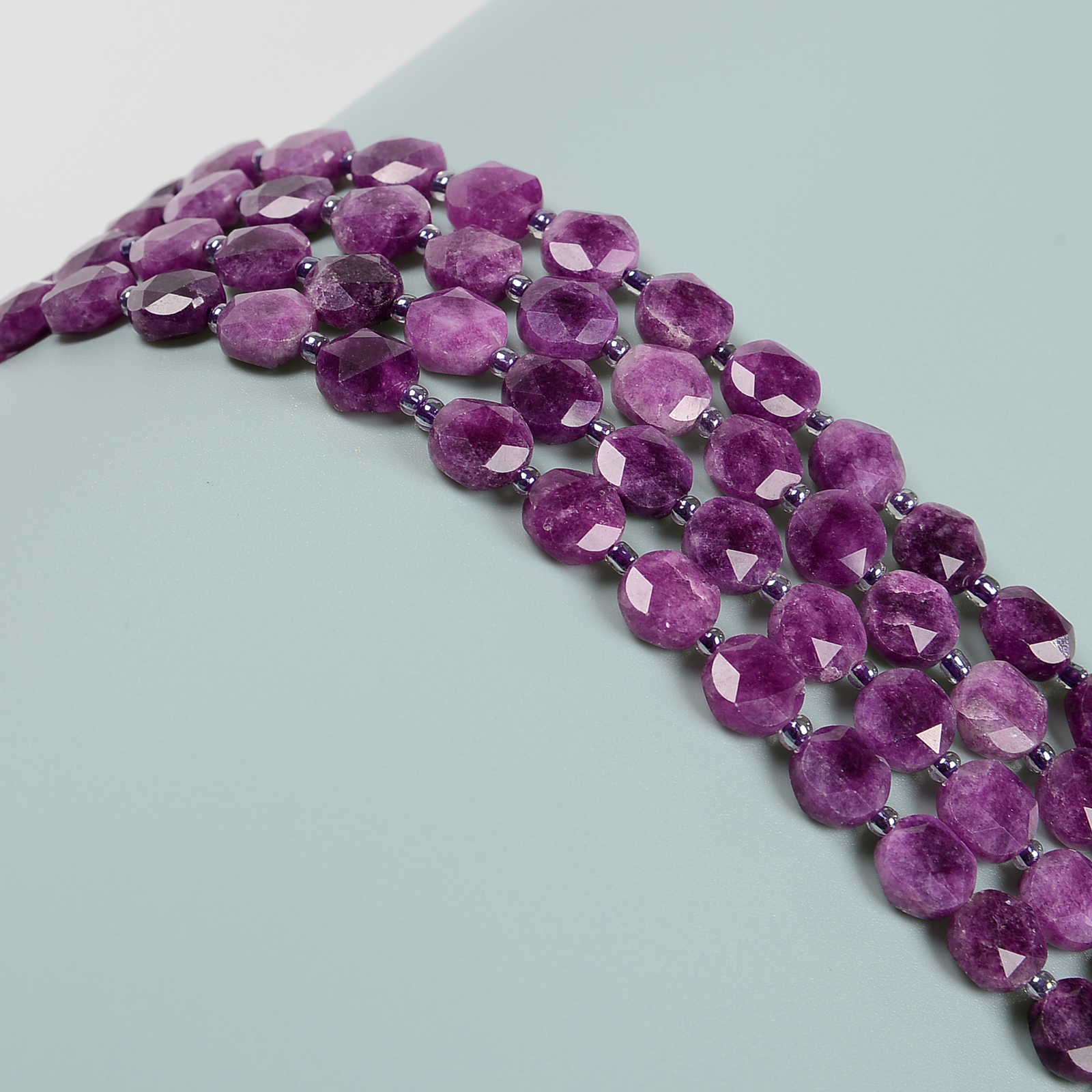 Lepidolite Color Dyed Jade Hexagram Cutting Faceted Coin Beads 10mm 15.5” Strd