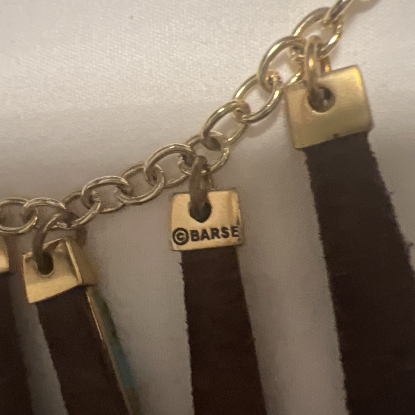 Barse Reversible Adjustable Brown Leather And Blue Turquoise Necklace Goldtone