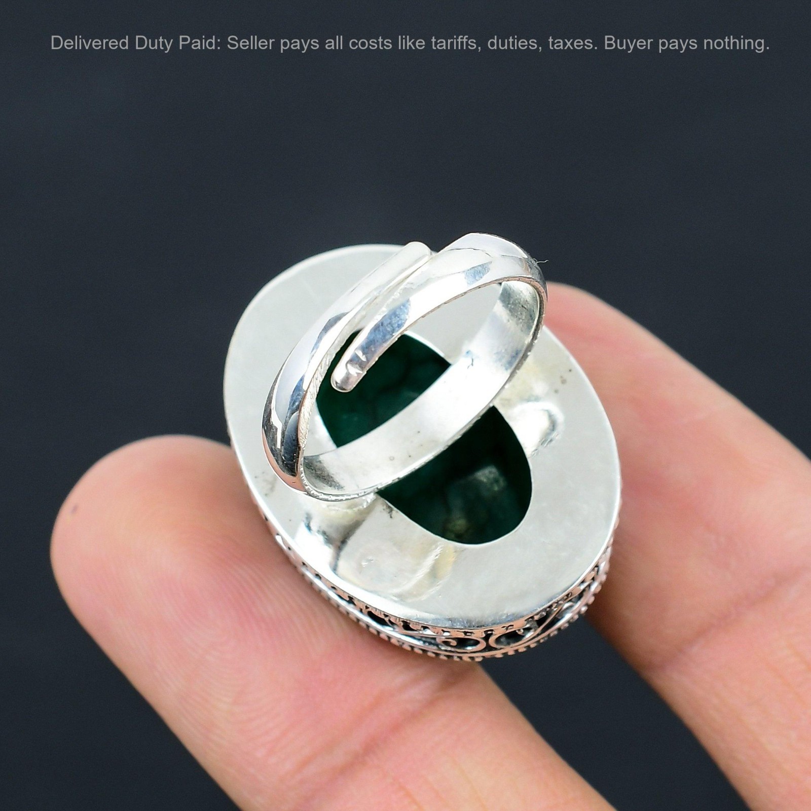Oval Zambian Emrald Gemstone Sterling Silver Anniversary Statement Vintage Ring
