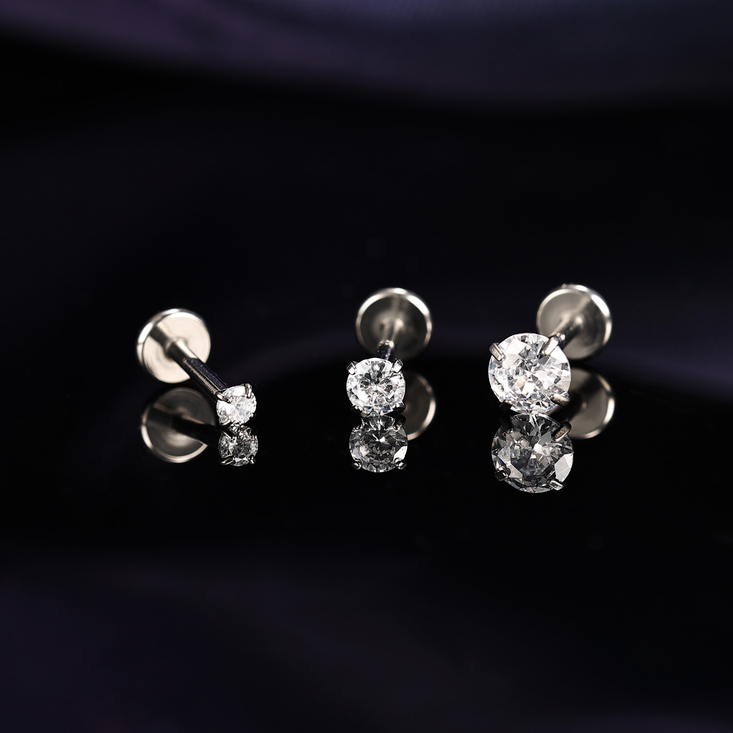 16G/18G/20G Titanium Lip Studs CZ Cartilage Earring Push in Labret Lip Piercing