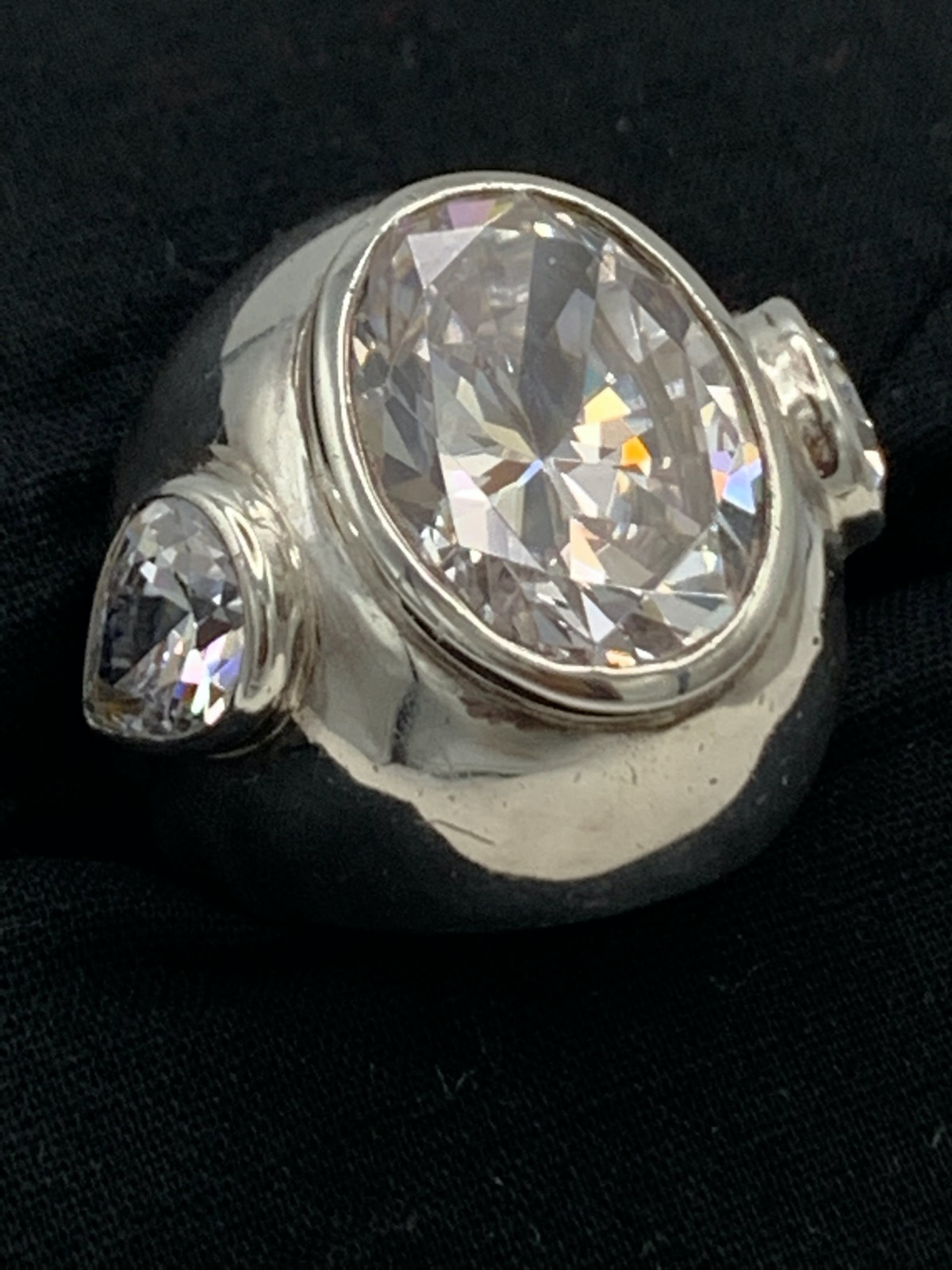 Vintage 925 Sterling Silver Modernist Contemporary Ring Oval Pear CZ MSRP $96