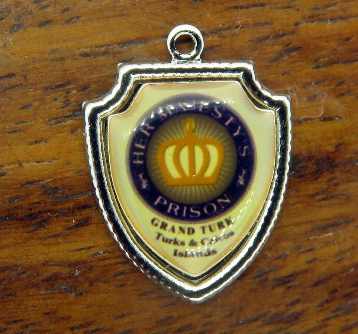Vintage silver HER MAJESTY’S PRISON GRAND TURKS & CAICOS SHIELD charm 10-26