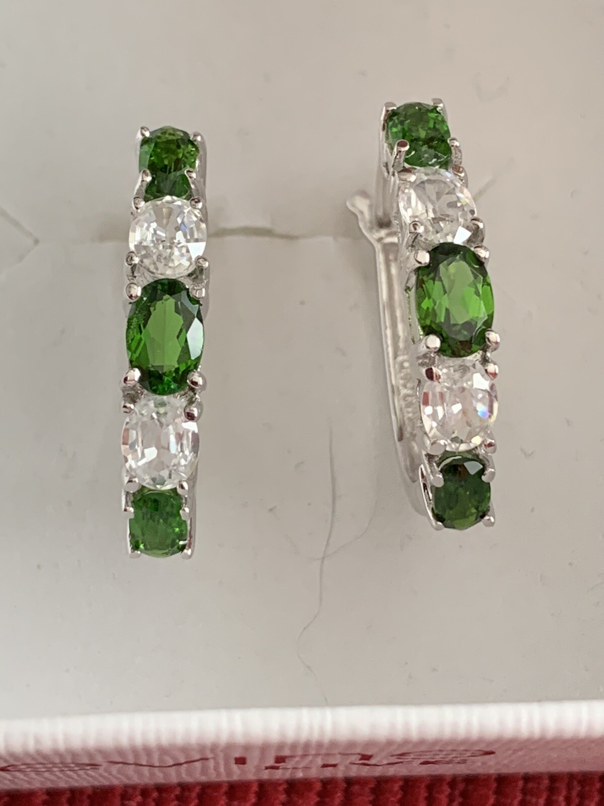NEW OVAL CHROME DIOPSIDE WITH 1.89CTW WHITE ZIRCON STERLING SILVER EARRINGS