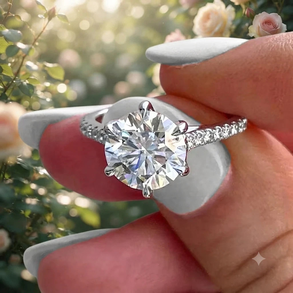 RARE 5.80 Ct Certified Round White Diamond Solitaire 925 Silver Ring Great Look