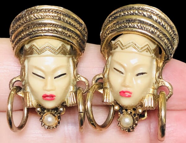 Vintage Selro/Selini Asian Princess/Thai Girl Clip EARRINGS,fjt