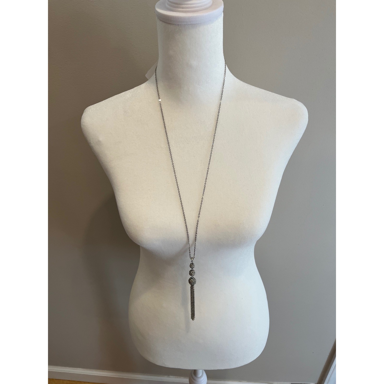 New York & Company Citybright Pave Crystal Ball Tassel Pendant Necklace NWT