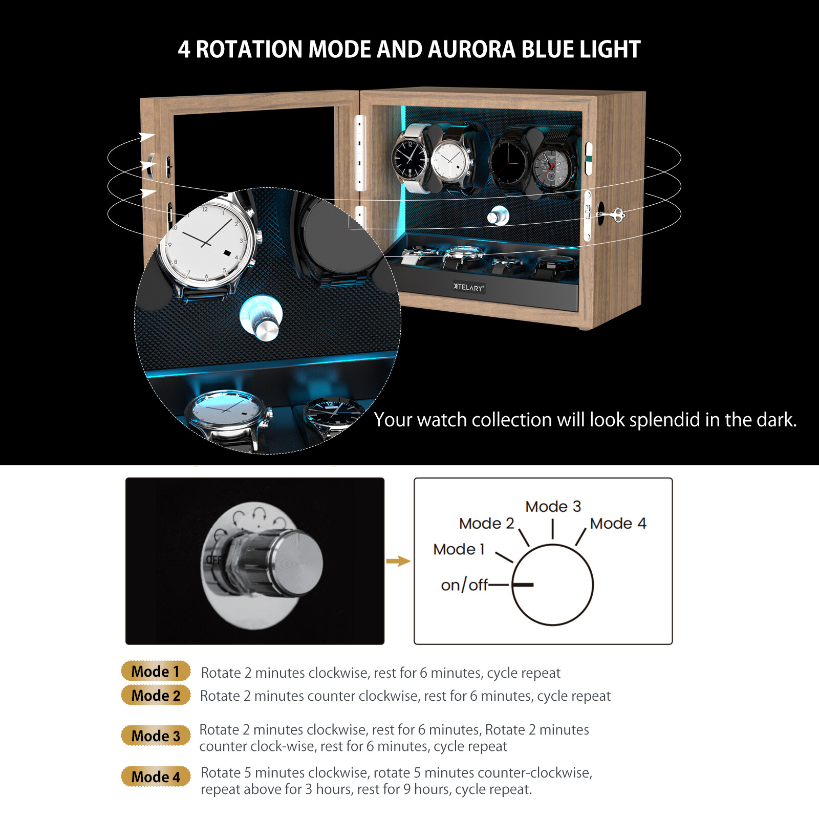 Automatic LED Watch Winder Single 4+4/6+6/8+4/12+6 LED Display Storage Watch Box