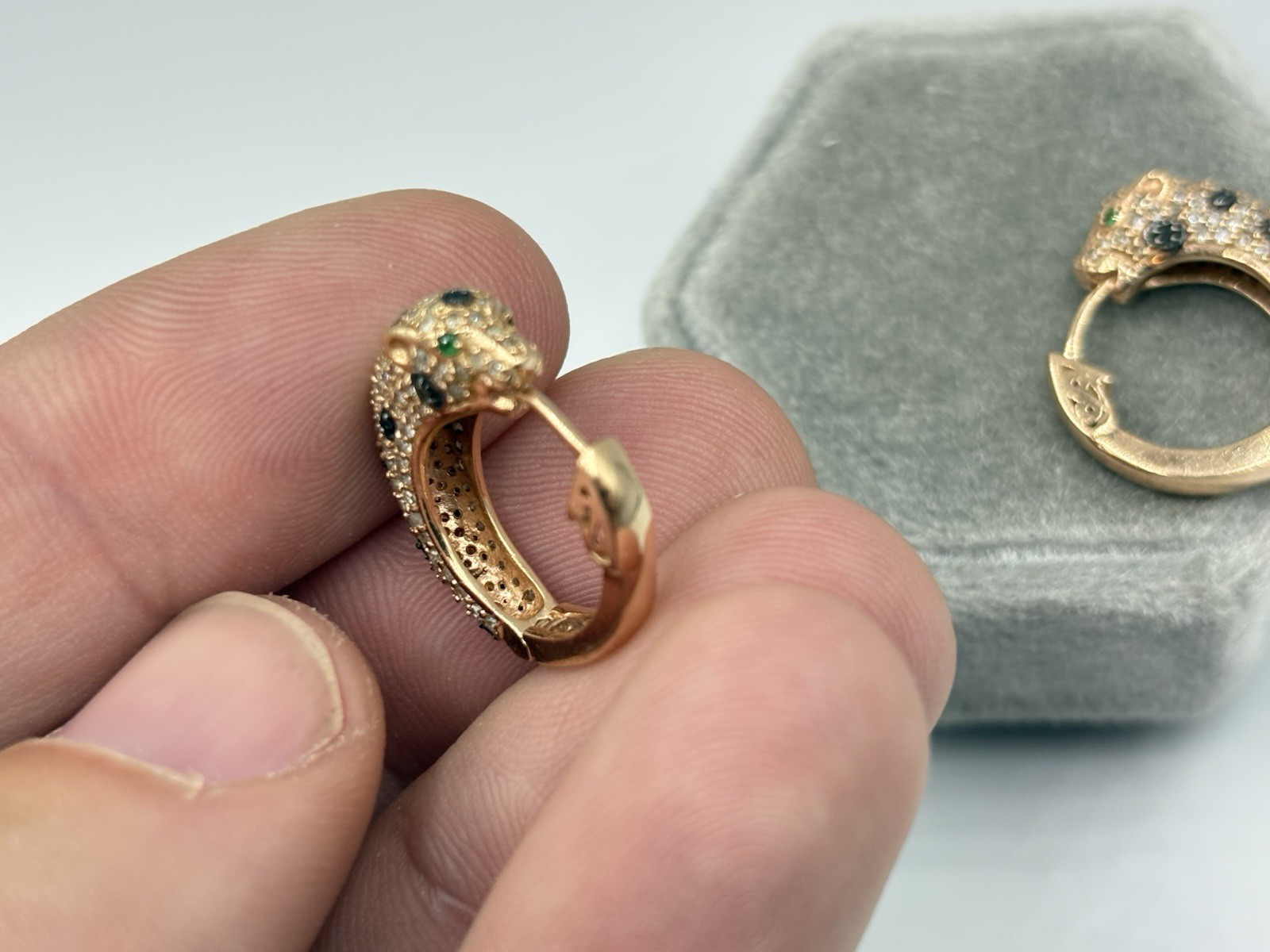 EFFY 14k Rose Gold Diamond Panther Hoop Earrings
